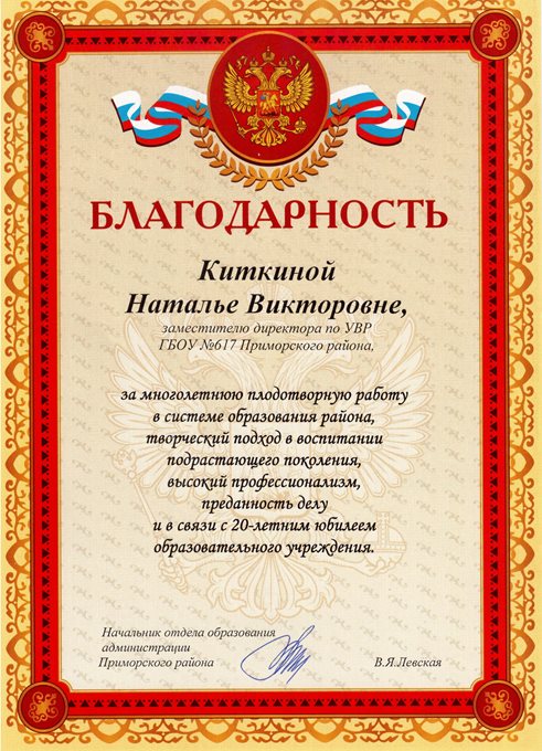 2013-2014 Киткина Н.В. (20 лет школе)
